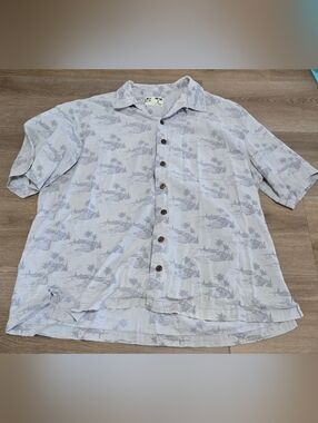 Mens Koko Island Light Gray Tropical Palm Tree Print Button-Up Shirt Size XXL